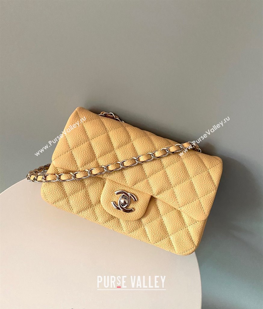 Chanel Grained Calfskin Classic Mini Flap Bag A01116 Yellow/Silver 2024 0117 (YD-240117042)