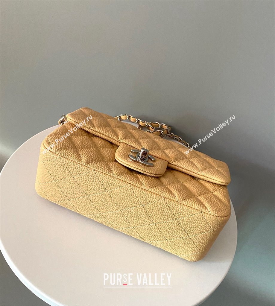 Chanel Grained Calfskin Classic Mini Flap Bag A01116 Yellow/Silver 2024 0117 (YD-240117042)