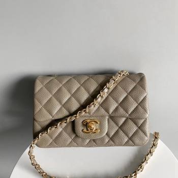 Chanel Grained Calfskin Classic Mini Flap Bag A01116 Grey/Gold 2024 0117 (YD-240117043)