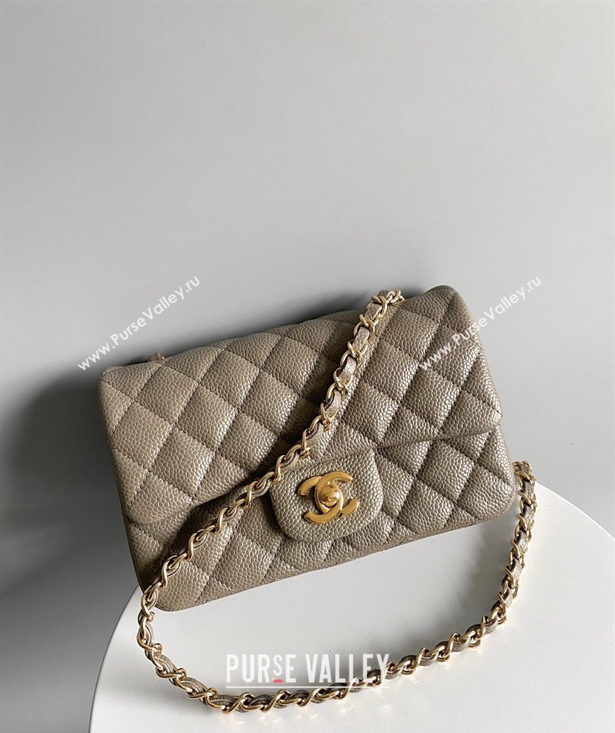 Chanel Grained Calfskin Classic Mini Flap Bag A01116 Grey/Gold 2024 0117 (YD-240117043)