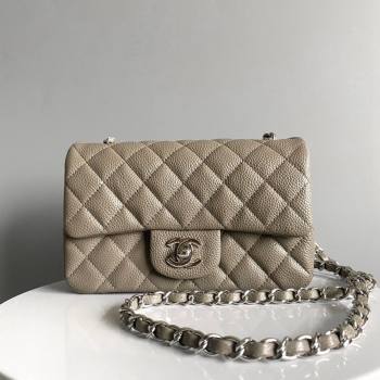 Chanel Grained Calfskin Classic Mini Flap Bag A01116 Grey/Silver 2024 0117 (YD-240117044)