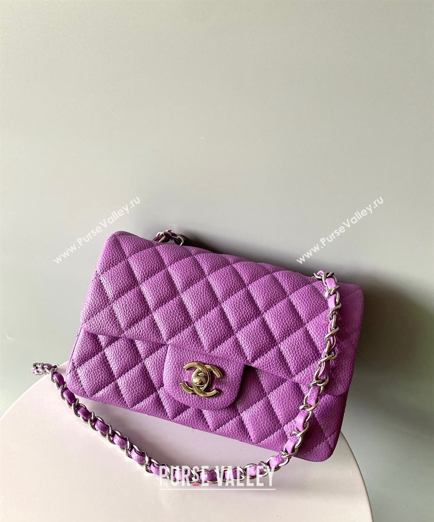 Chanel Grained Calfskin Classic Mini Flap Bag A01116 Purple/Silver 2024 0117 (YD-240117045)