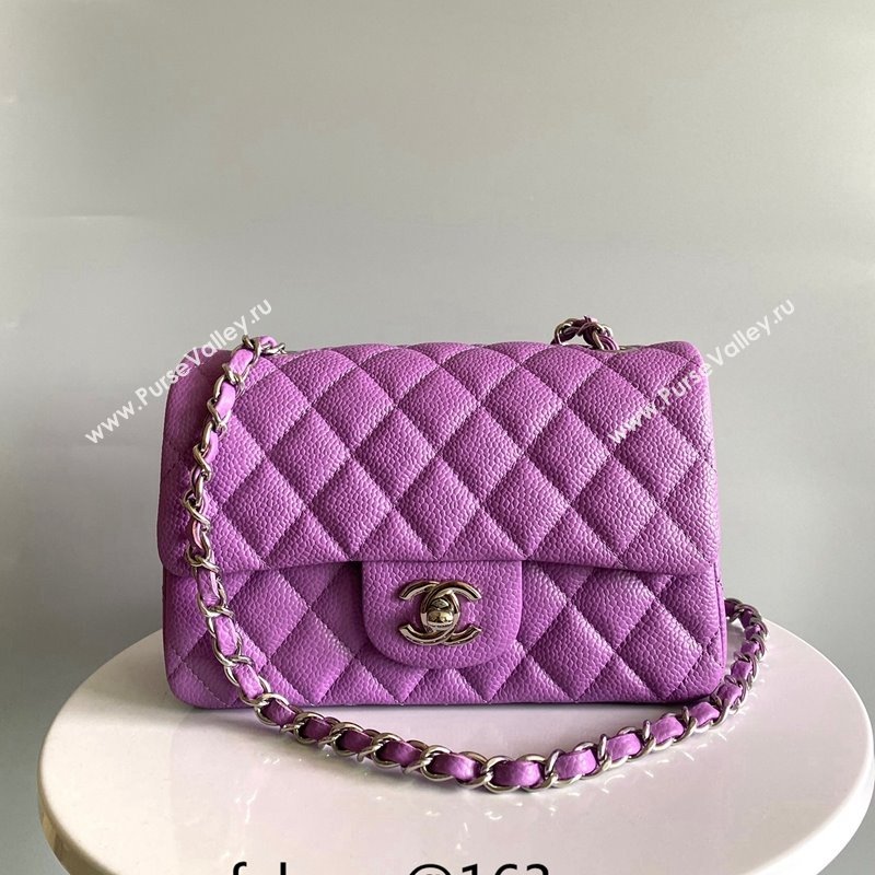 Chanel Grained Calfskin Classic Mini Flap Bag A01116 Purple/Silver 2024 0117 (YD-240117045)