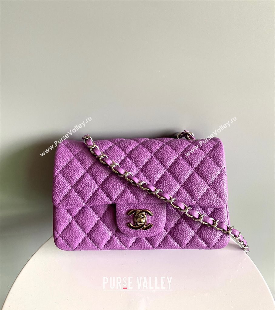 Chanel Grained Calfskin Classic Mini Flap Bag A01116 Purple/Silver 2024 0117 (YD-240117045)