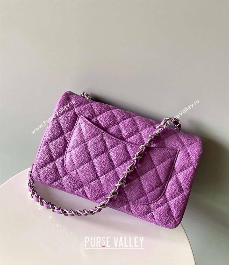 Chanel Grained Calfskin Classic Mini Flap Bag A01116 Purple/Silver 2024 0117 (YD-240117045)