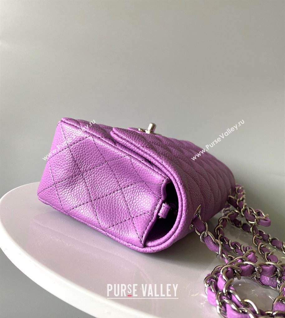 Chanel Grained Calfskin Classic Mini Flap Bag A01116 Purple/Silver 2024 0117 (YD-240117045)