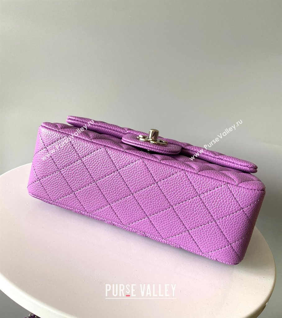 Chanel Grained Calfskin Classic Mini Flap Bag A01116 Purple/Silver 2024 0117 (YD-240117045)