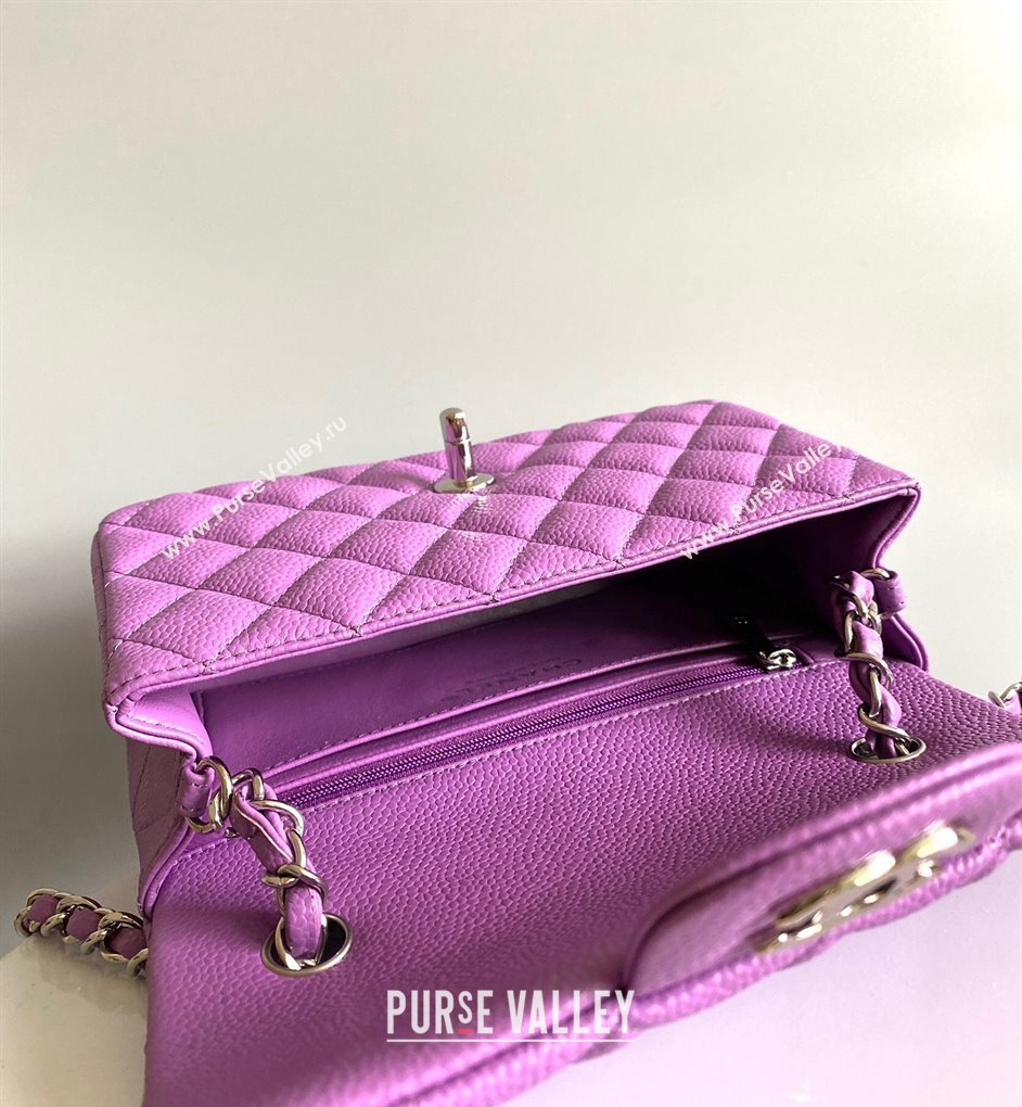 Chanel Grained Calfskin Classic Mini Flap Bag A01116 Purple/Silver 2024 0117 (YD-240117045)