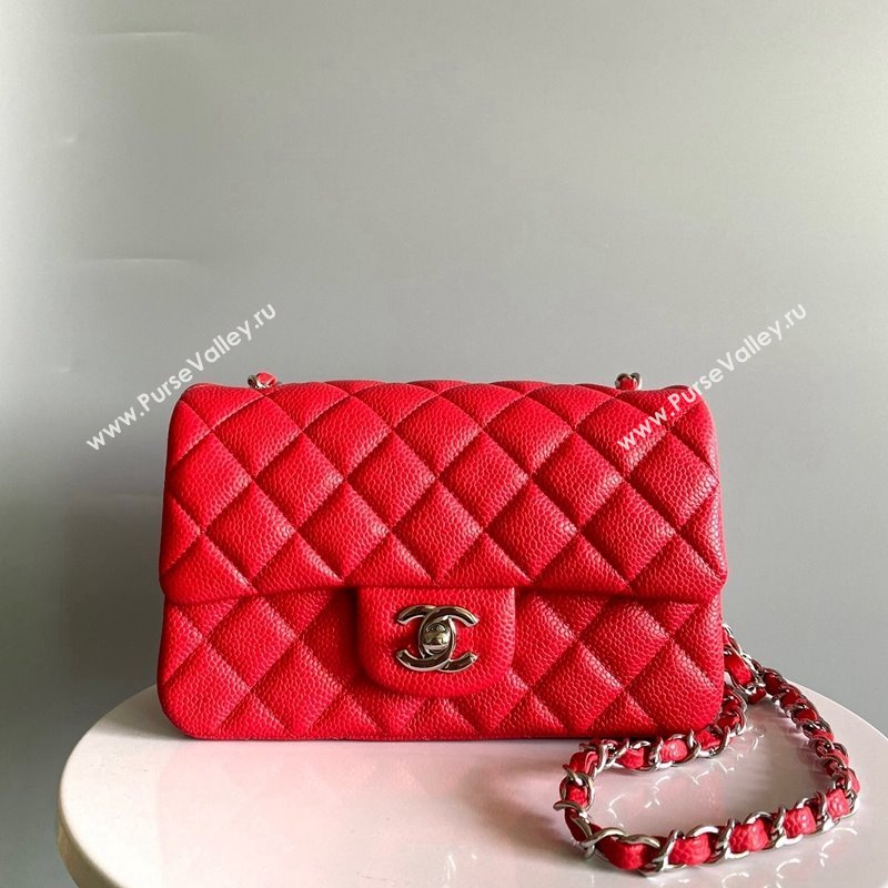 Chanel Grained Calfskin Classic Mini Flap Bag A01116 Red/Silver 2024 0117 (YD-240117046)