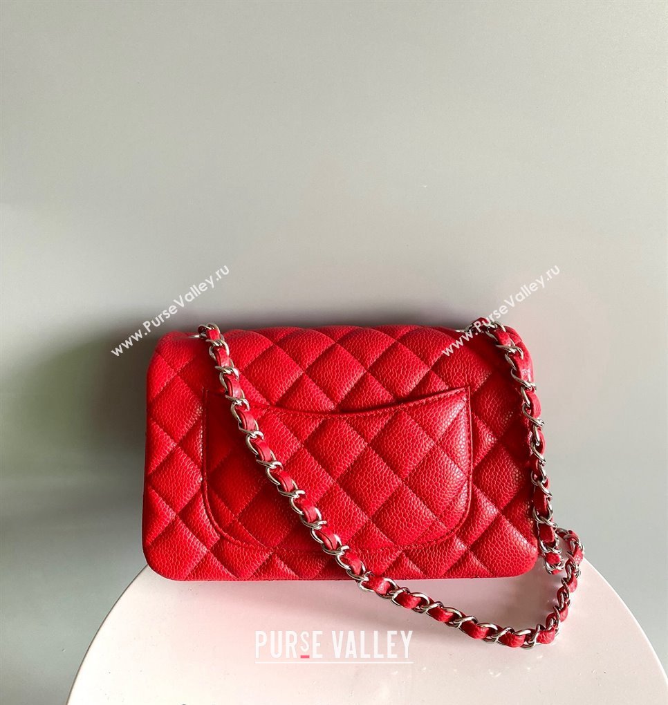 Chanel Grained Calfskin Classic Mini Flap Bag A01116 Red/Silver 2024 0117 (YD-240117046)