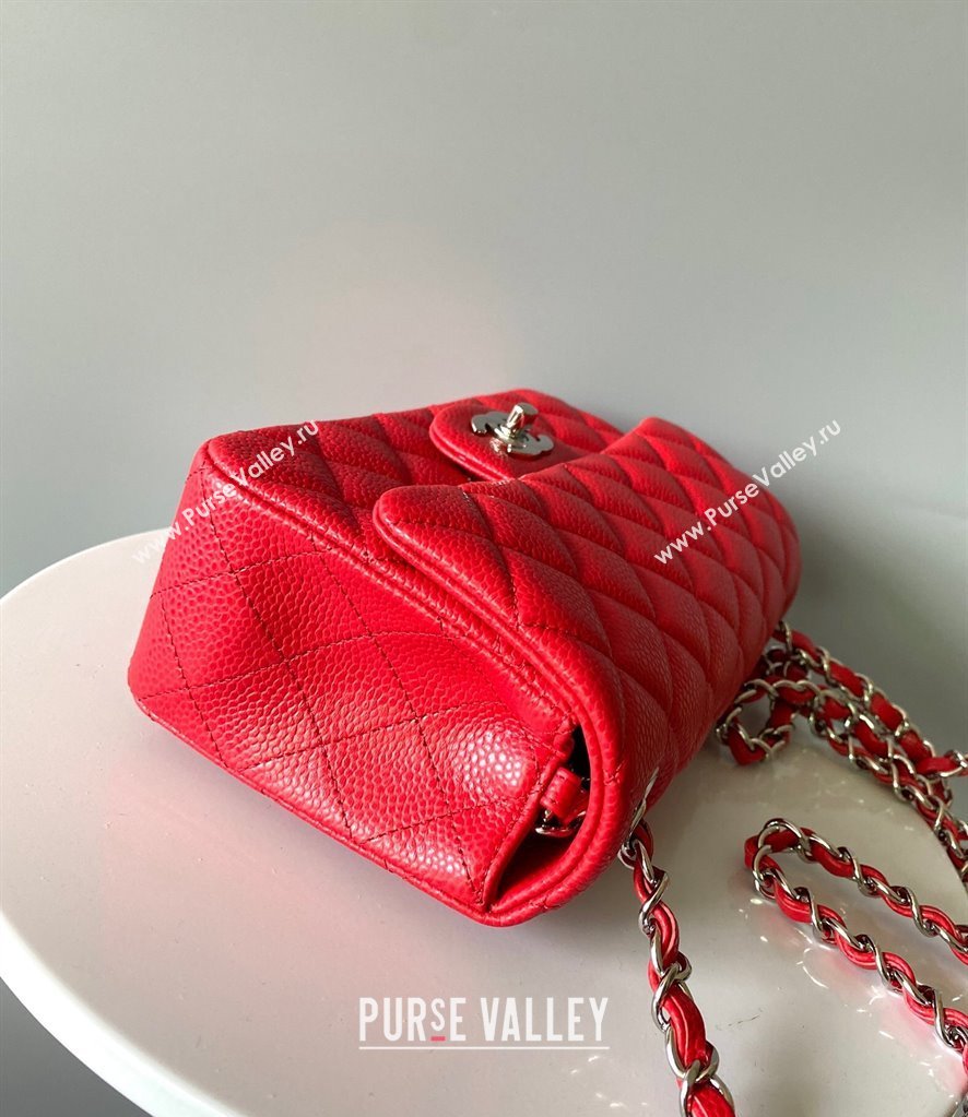 Chanel Grained Calfskin Classic Mini Flap Bag A01116 Red/Silver 2024 0117 (YD-240117046)