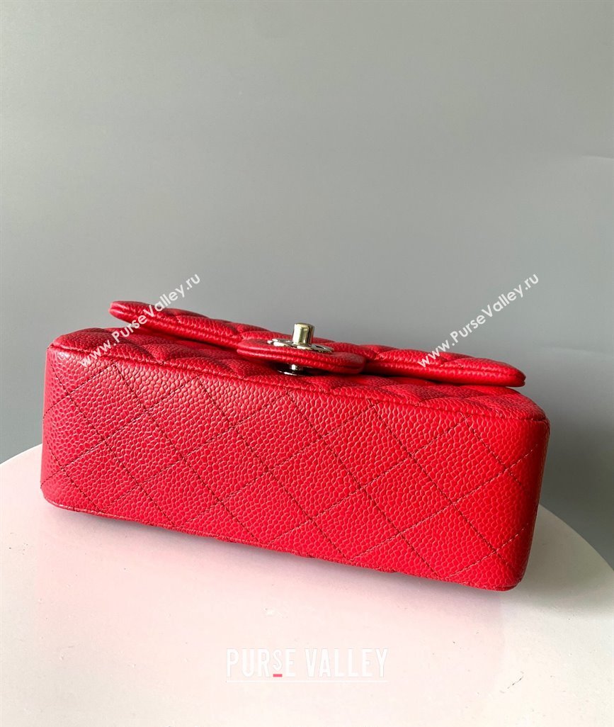 Chanel Grained Calfskin Classic Mini Flap Bag A01116 Red/Silver 2024 0117 (YD-240117046)