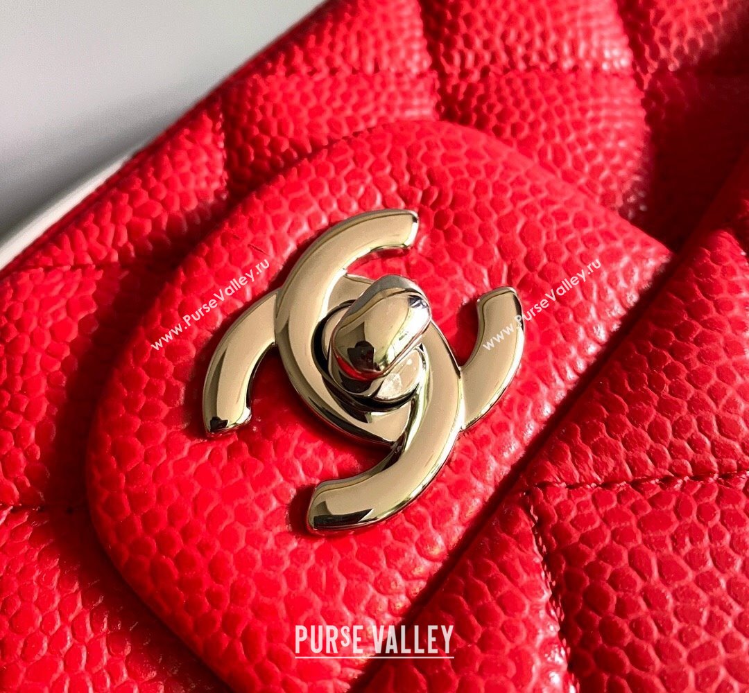 Chanel Grained Calfskin Classic Mini Flap Bag A01116 Red/Silver 2024 0117 (YD-240117046)