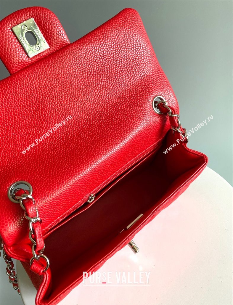 Chanel Grained Calfskin Classic Mini Flap Bag A01116 Red/Silver 2024 0117 (YD-240117046)