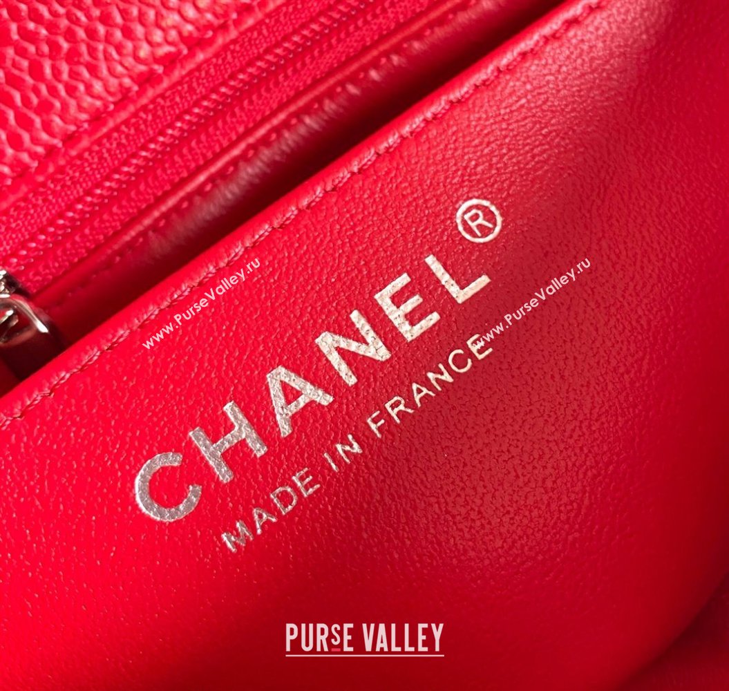 Chanel Grained Calfskin Classic Mini Flap Bag A01116 Red/Silver 2024 0117 (YD-240117046)