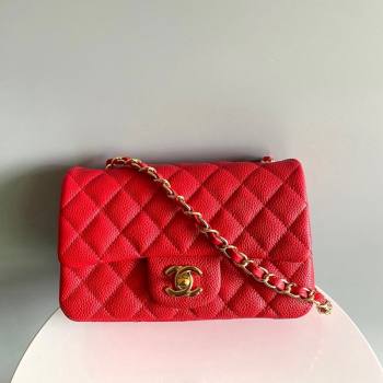 Chanel Grained Calfskin Classic Mini Flap Bag A01116 Red/Gold 2024 0117 (YD-240117047)