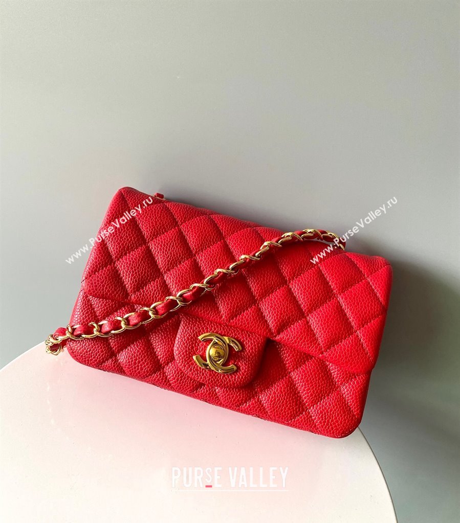 Chanel Grained Calfskin Classic Mini Flap Bag A01116 Red/Gold 2024 0117 (YD-240117047)