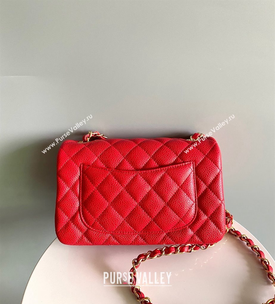 Chanel Grained Calfskin Classic Mini Flap Bag A01116 Red/Gold 2024 0117 (YD-240117047)