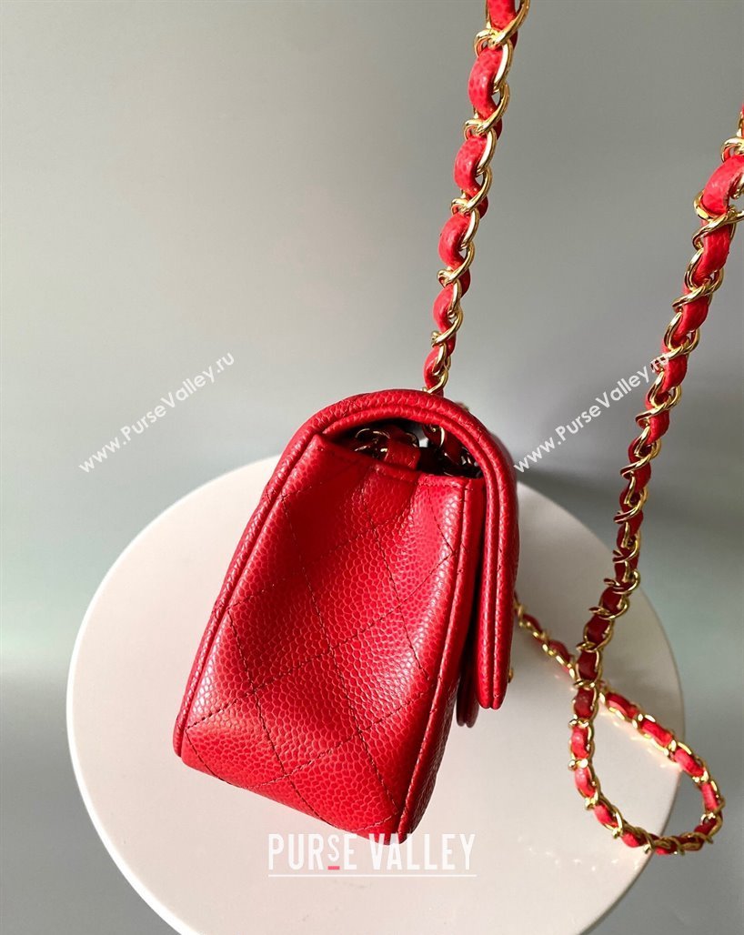 Chanel Grained Calfskin Classic Mini Flap Bag A01116 Red/Gold 2024 0117 (YD-240117047)