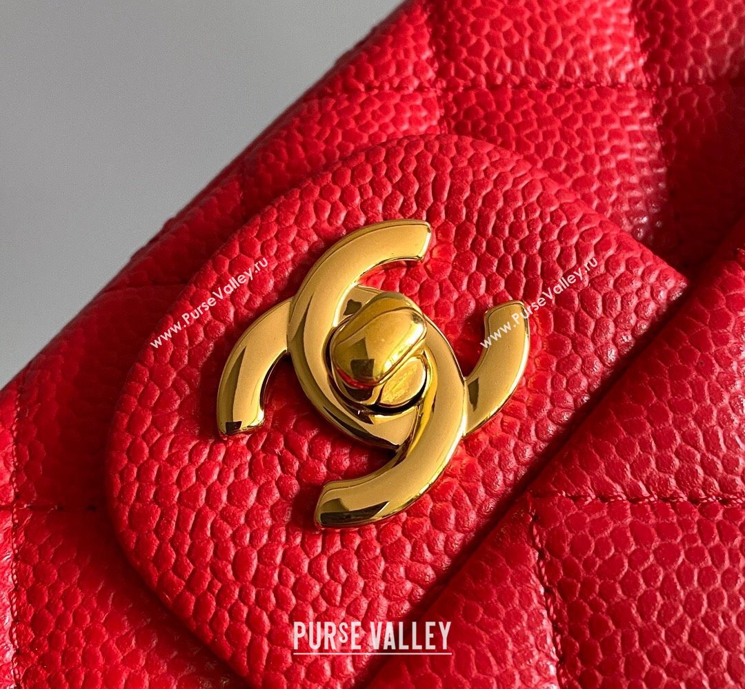 Chanel Grained Calfskin Classic Mini Flap Bag A01116 Red/Gold 2024 0117 (YD-240117047)