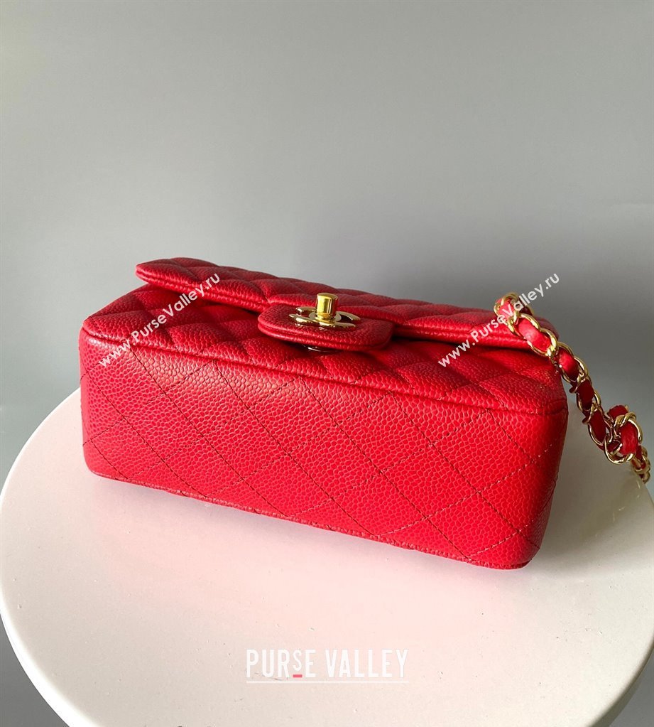 Chanel Grained Calfskin Classic Mini Flap Bag A01116 Red/Gold 2024 0117 (YD-240117047)