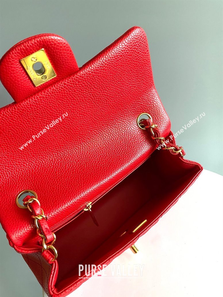 Chanel Grained Calfskin Classic Mini Flap Bag A01116 Red/Gold 2024 0117 (YD-240117047)