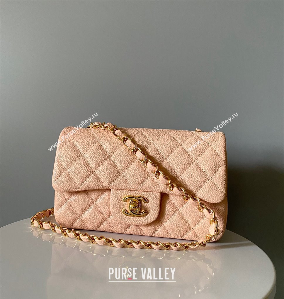 Chanel Grained Calfskin Classic Mini Flap Bag A01116 Nude/Gold 2024 0117 (YD-240117048)