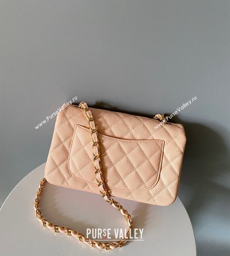 Chanel Grained Calfskin Classic Mini Flap Bag A01116 Nude/Gold 2024 0117 (YD-240117048)