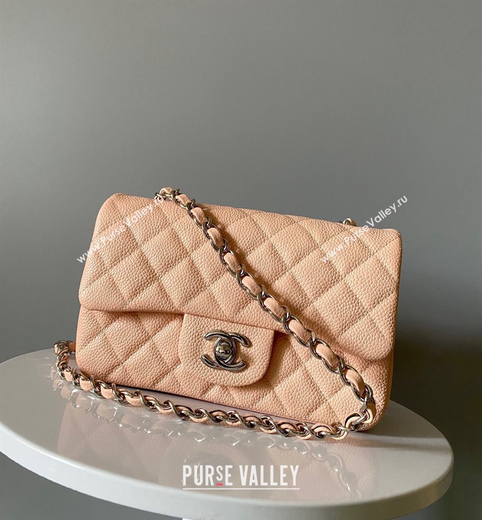 Chanel Grained Calfskin Classic Mini Flap Bag A01116 Nude/Silver 2024 0117 (YD-240117049)