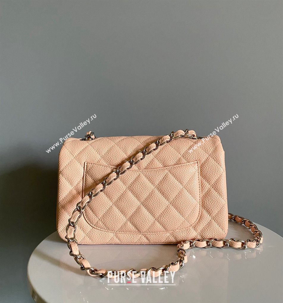 Chanel Grained Calfskin Classic Mini Flap Bag A01116 Nude/Silver 2024 0117 (YD-240117049)