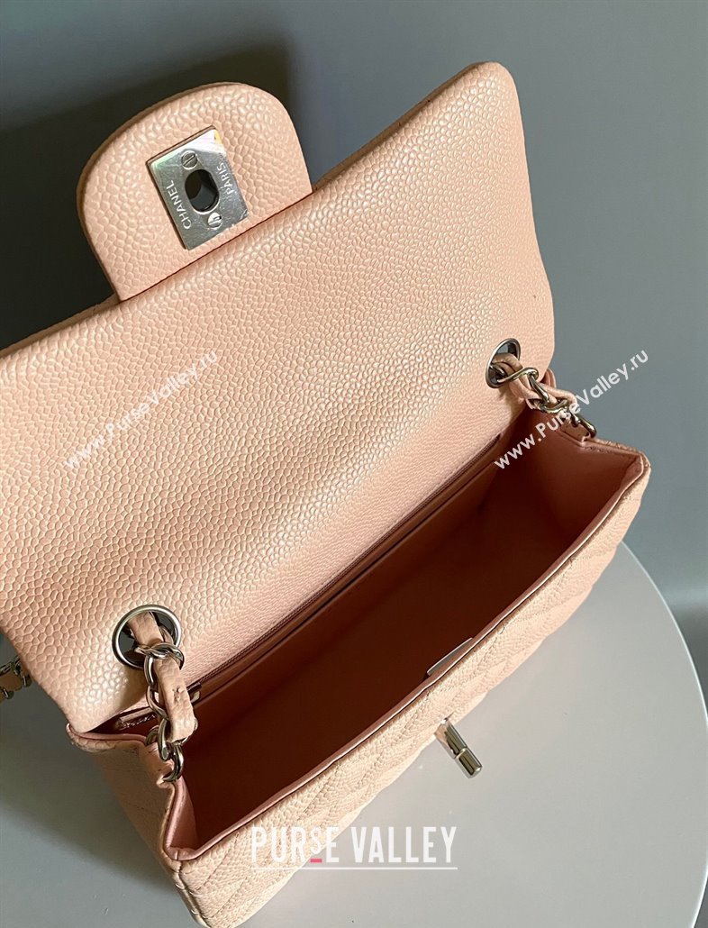 Chanel Grained Calfskin Classic Mini Flap Bag A01116 Nude/Silver 2024 0117 (YD-240117049)