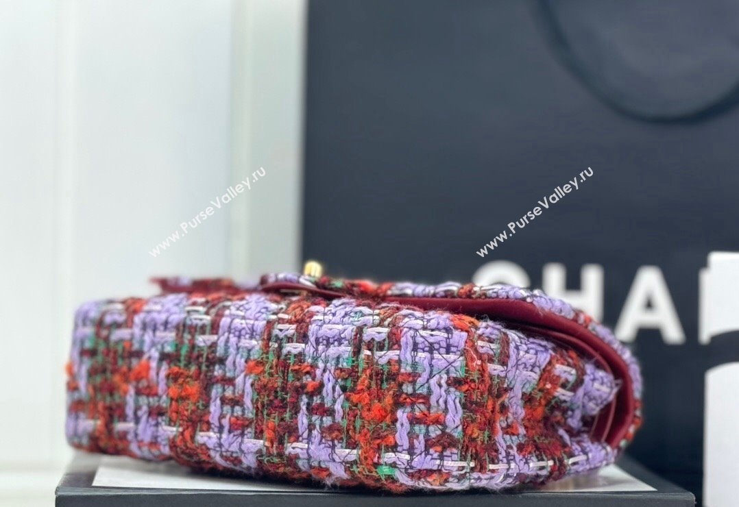 Chanel Classic Tweed Medium Flap Bag A01112 Purple/Green/Red 2024 0116 (yezi-240116026)