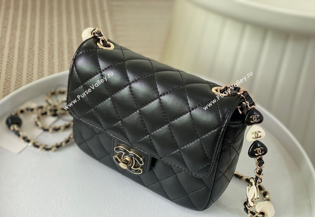 Chanel Lambskin Mini Flap Bag with Enamel Heart Charm AS3782 Black 2023 TOP (SM-240117050)