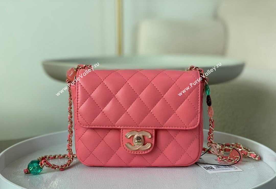 Chanel Lambskin Mini Flap Bag with Enamel Heart Charm AS3782 Pink 2023 TOP (SM-240117051)