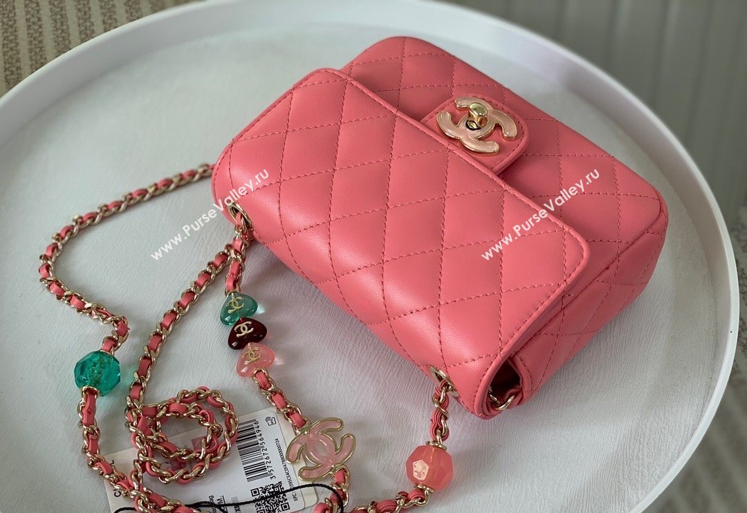 Chanel Lambskin Mini Flap Bag with Enamel Heart Charm AS3782 Pink 2023 TOP (SM-240117051)