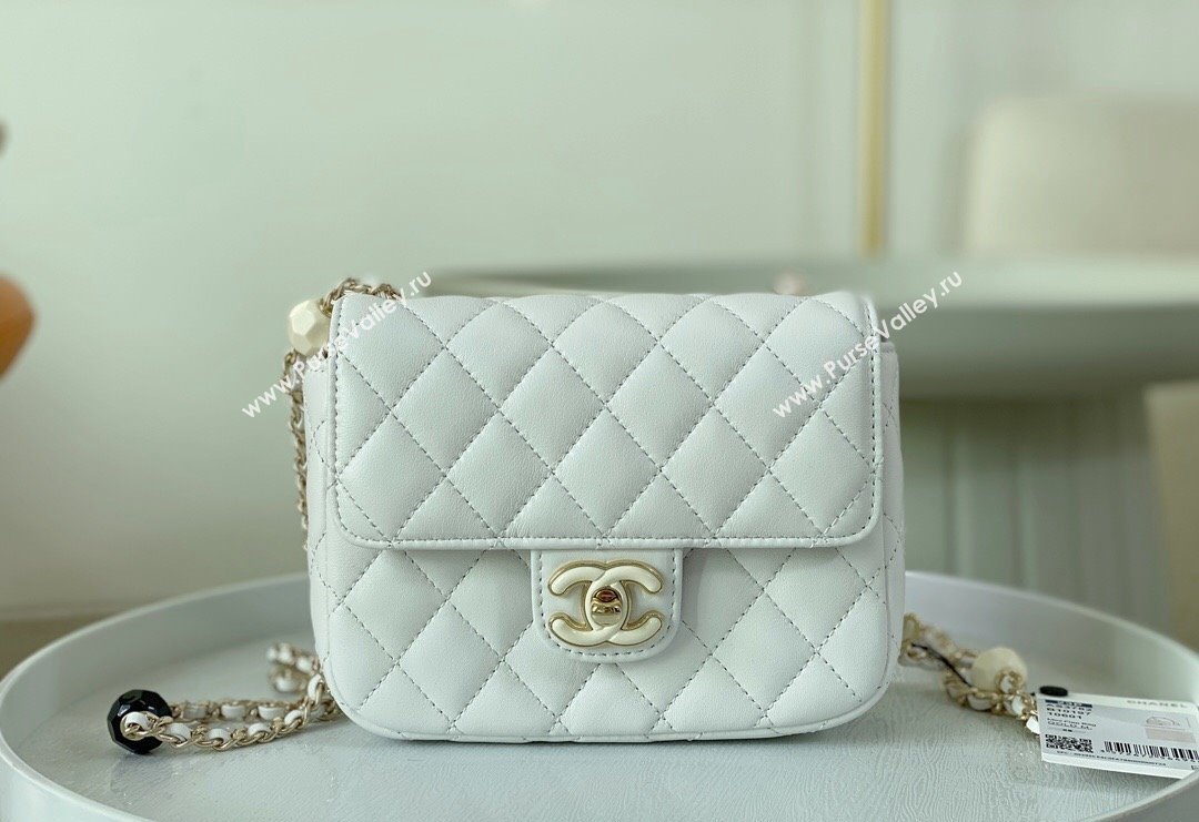 Chanel Lambskin Mini Flap Bag with Enamel Heart Charm AS3782 White 2023 TOP (SM-240117052)