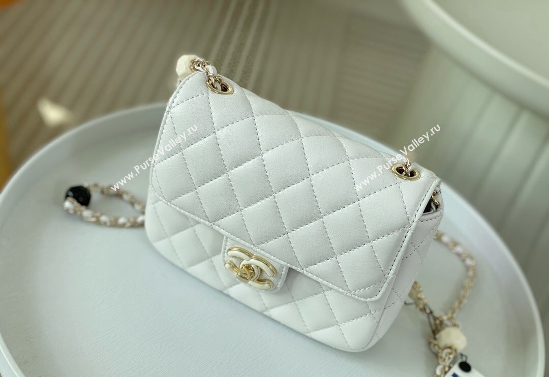 Chanel Lambskin Mini Flap Bag with Enamel Heart Charm AS3782 White 2023 TOP (SM-240117052)