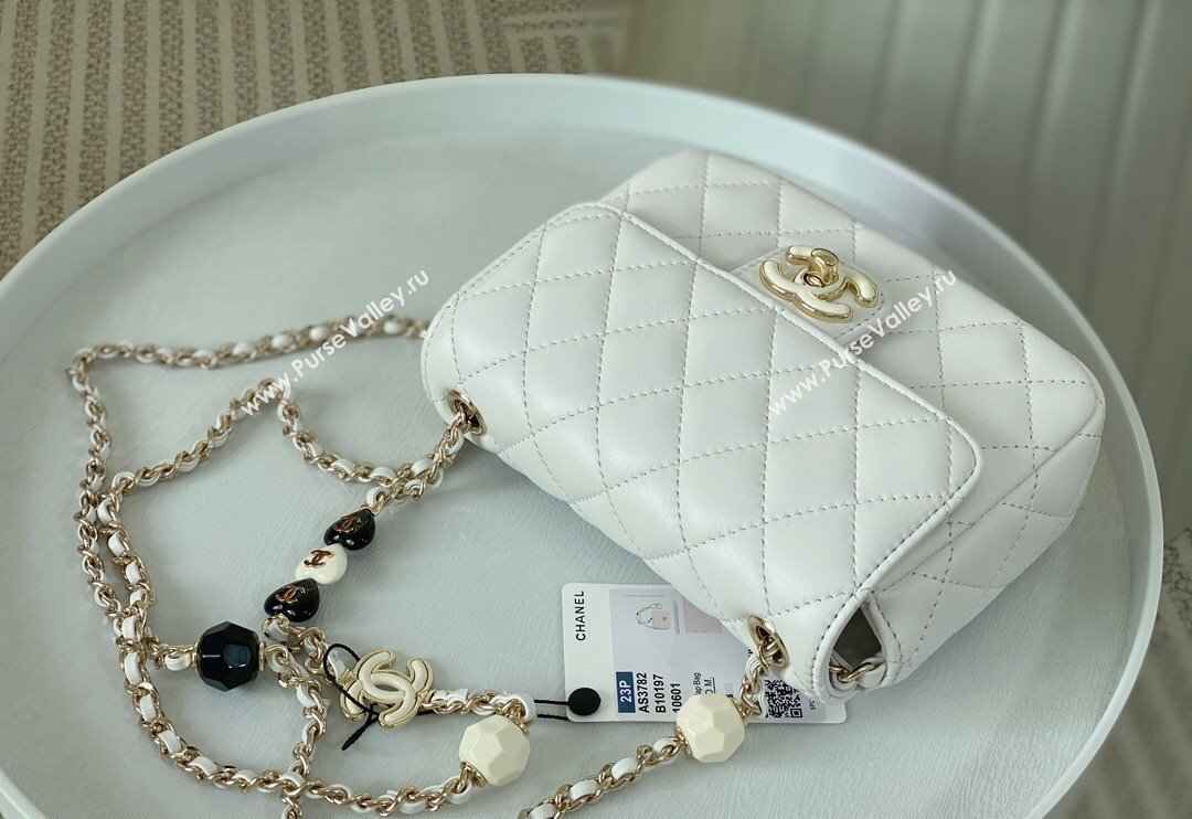 Chanel Lambskin Mini Flap Bag with Enamel Heart Charm AS3782 White 2023 TOP (SM-240117052)