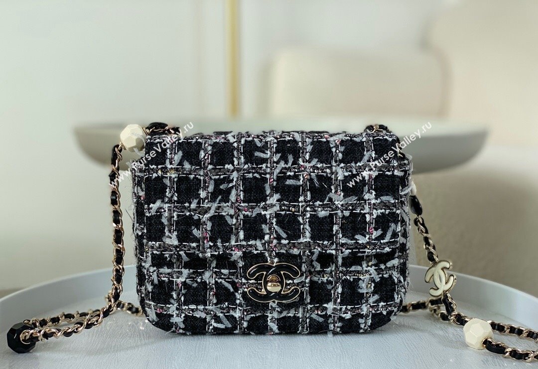 Chanel Tweed Mini Flap Bag with Enamel Heart Charm AS3782 Black 2023 TOP (SM-240117053)