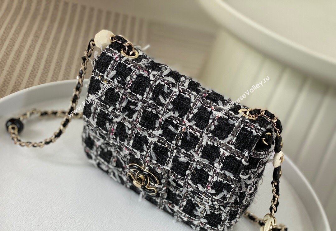 Chanel Tweed Mini Flap Bag with Enamel Heart Charm AS3782 Black 2023 TOP (SM-240117053)