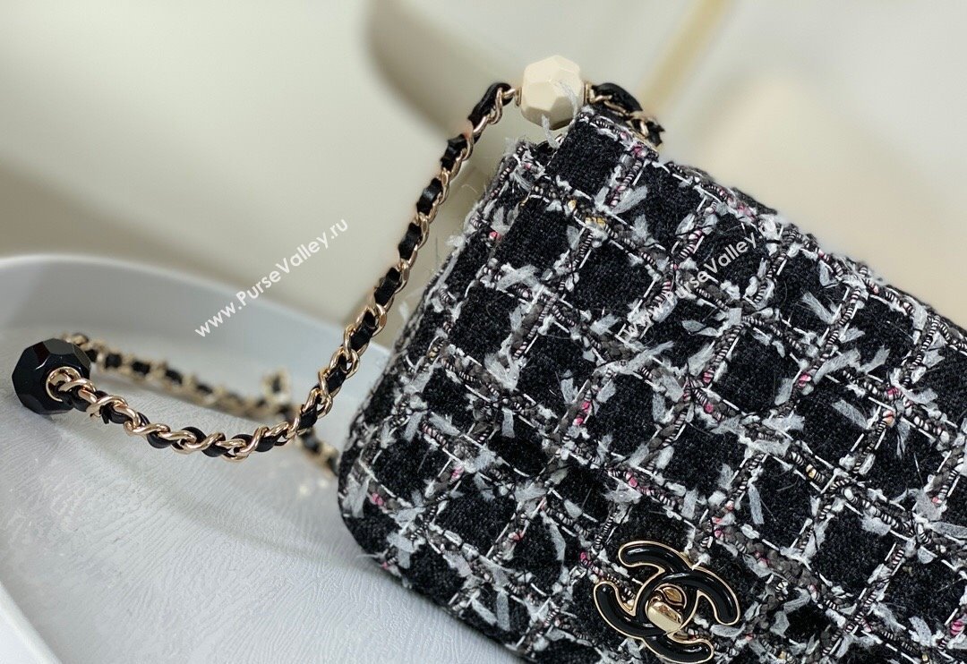 Chanel Tweed Mini Flap Bag with Enamel Heart Charm AS3782 Black 2023 TOP (SM-240117053)