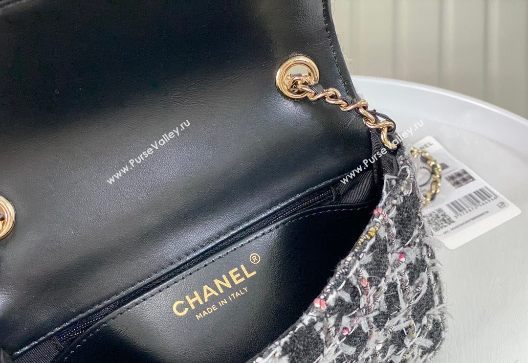 Chanel Tweed Mini Flap Bag with Enamel Heart Charm AS3782 Black 2023 TOP (SM-240117053)