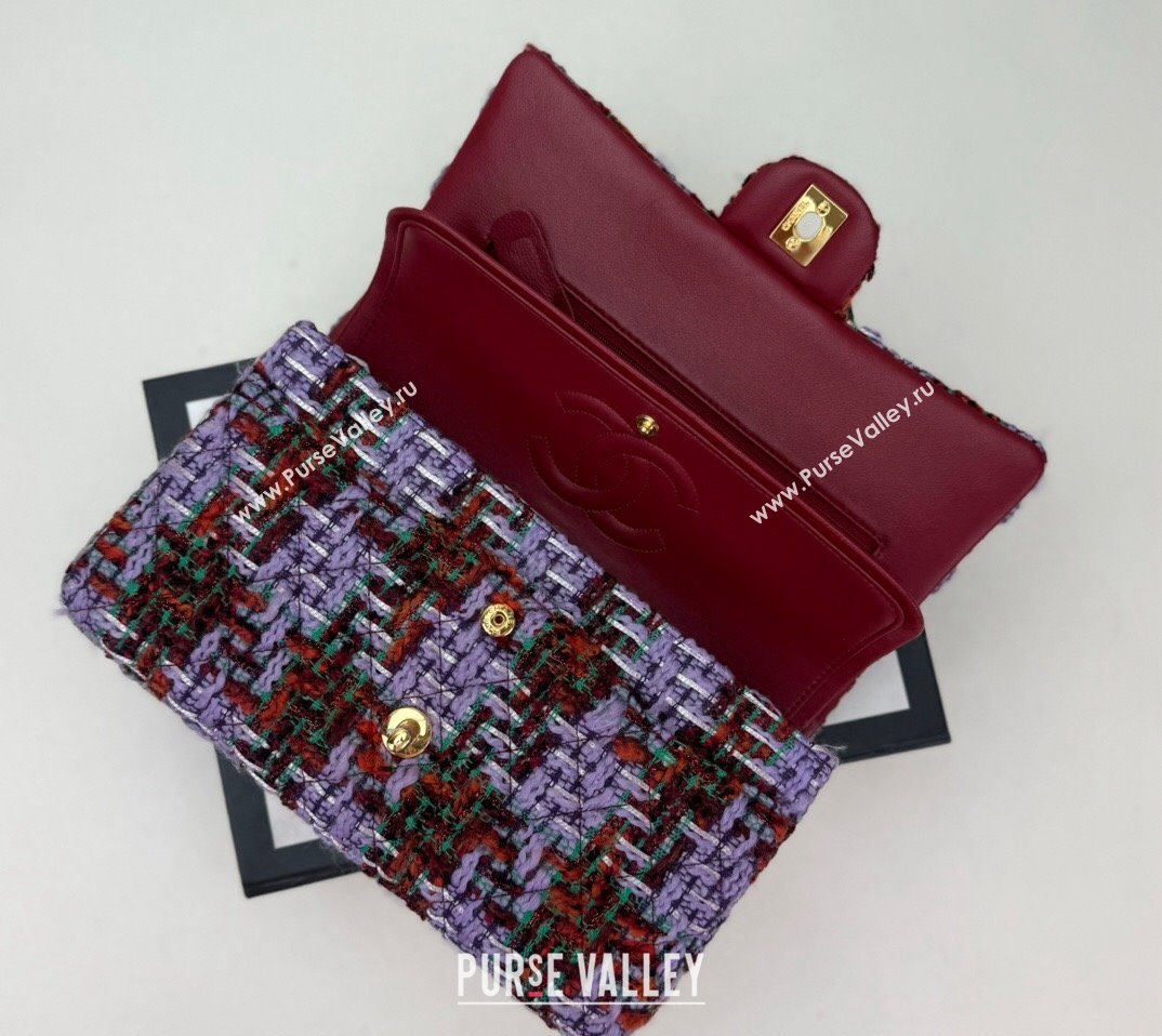 Chanel Classic Tweed Medium Flap Bag A01112 Purple/Green/Red 2024 0116 (yezi-240116026)