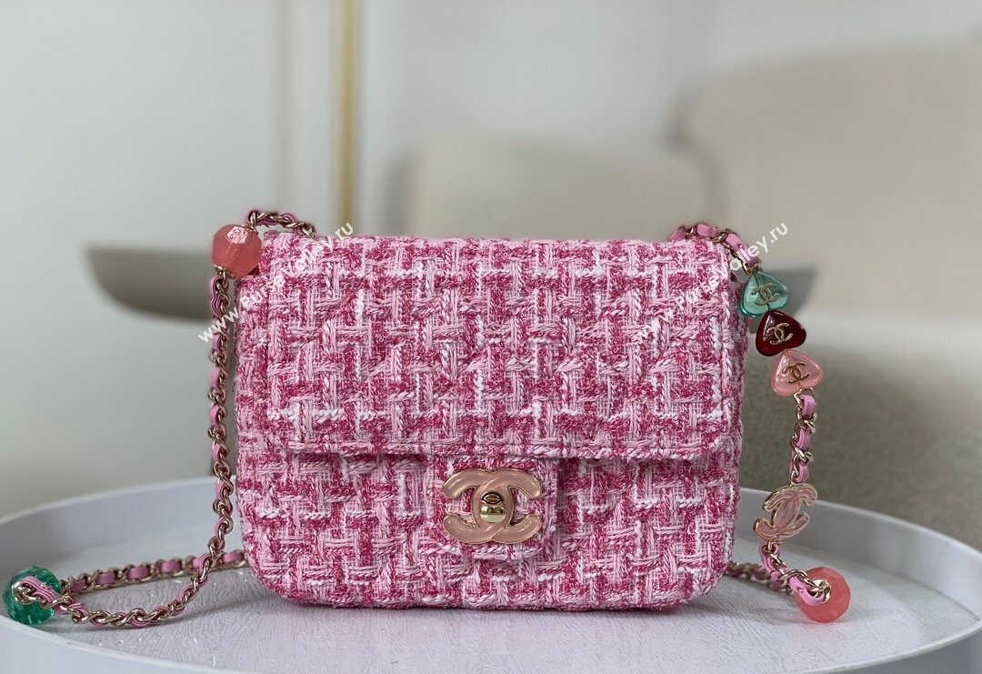 Chanel Tweed Mini Flap Bag with Enamel Heart Charm AS3782 Purple 2023 TOP (SM-240117054)