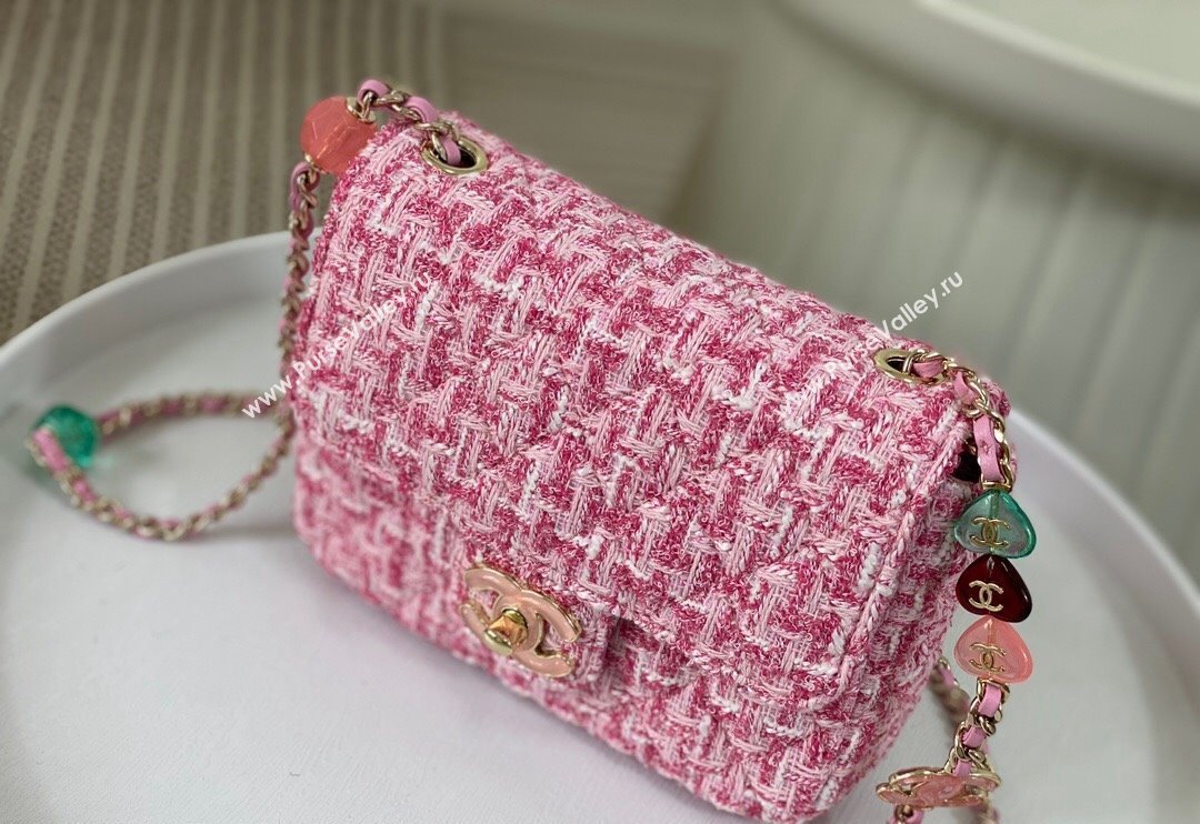 Chanel Tweed Mini Flap Bag with Enamel Heart Charm AS3782 Purple 2023 TOP (SM-240117054)