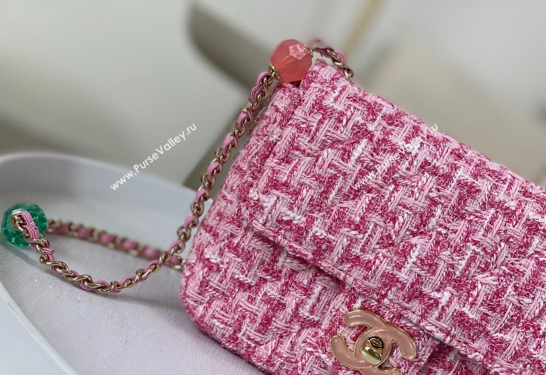 Chanel Tweed Mini Flap Bag with Enamel Heart Charm AS3782 Purple 2023 TOP (SM-240117054)