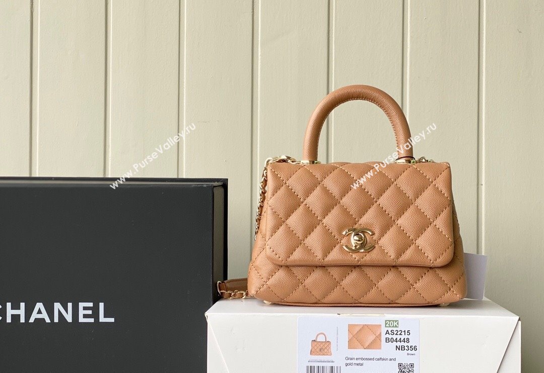 Chanel Grained Calfskin Mini Flap Bag with Top Handle AS2215 Brown Leather 2024 (SM-240117055)