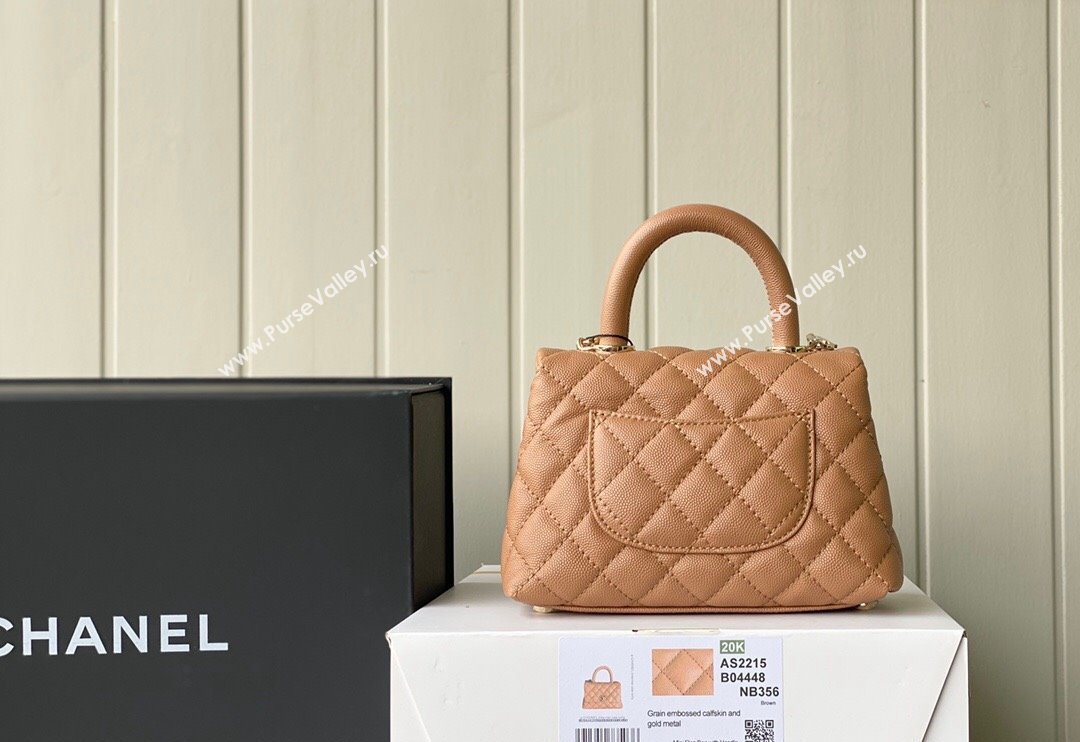 Chanel Grained Calfskin Mini Flap Bag with Top Handle AS2215 Brown Leather 2024 (SM-240117055)