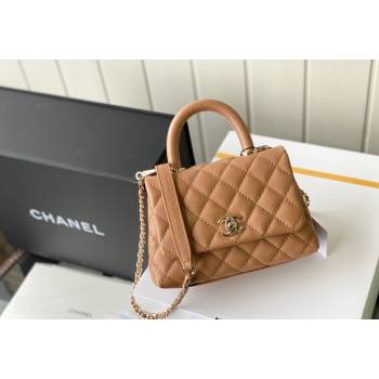 Chanel Grained Calfskin Mini Flap Bag with Top Handle AS2215 Brown Leather 2024 (SM-240117055)