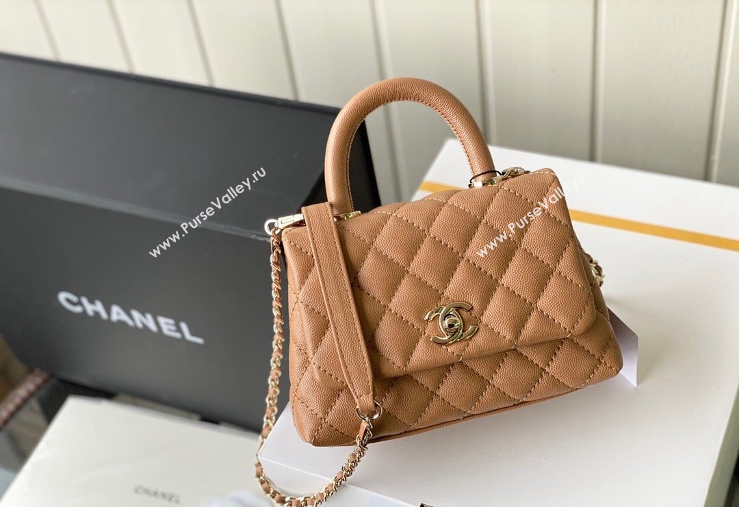 Chanel Grained Calfskin Mini Flap Bag with Top Handle AS2215 Brown Leather 2024 (SM-240117055)